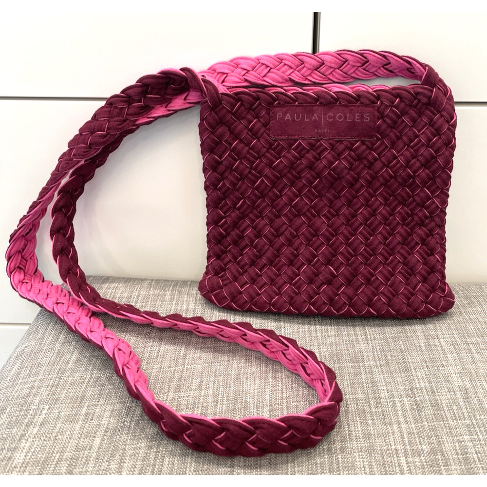 Paula Coles woven purse - Deep purple/pink - 7.25" x 7" - 25" strap - Haiti - LN